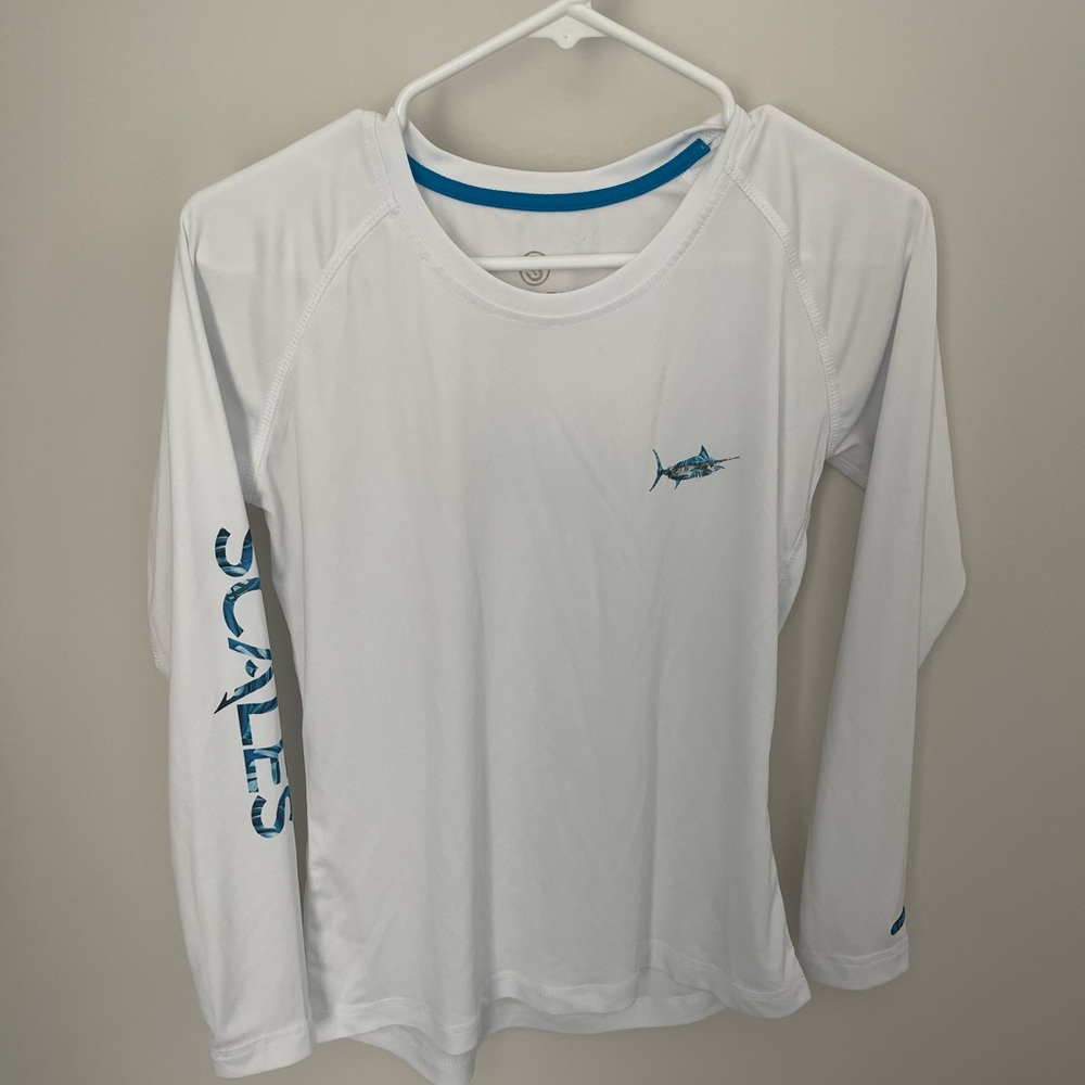 SCALES White and Blue Long Sleeve Women's Fishing Shirt
